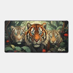 Custom Monogram Tigers Illustration Desk Mat