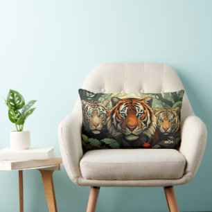 Custom Monogram Tigers Illustration Lumbar Cushion