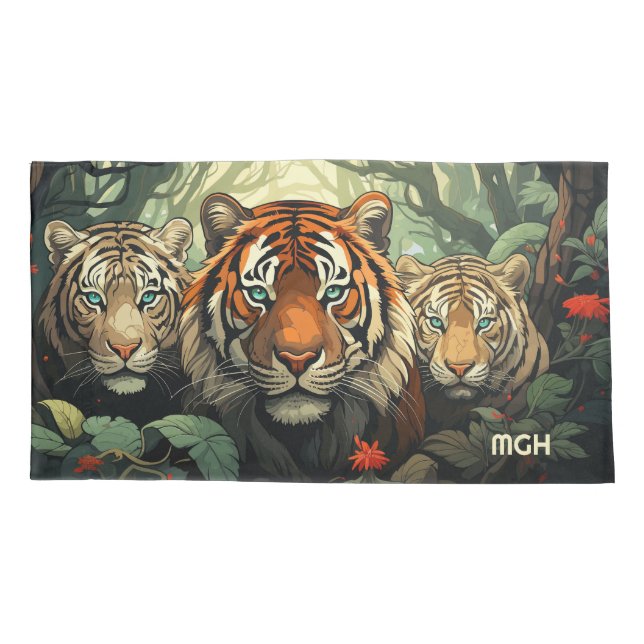 Custom Monogram Tigers Illustration Pillowcase (Back)