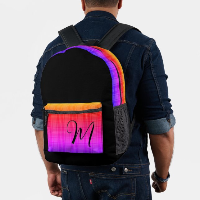 Custom Monogram Topography Retro Colourful Printed Backpack (Insitu (Model))