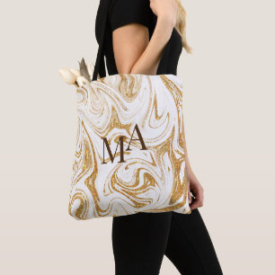 Custom Monogram Tote Bag Gold Glitter Background