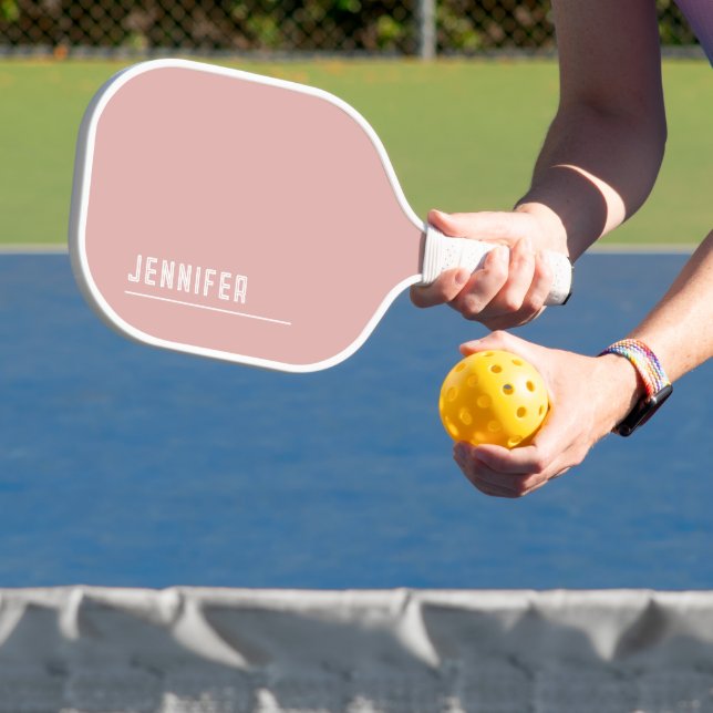 Custom monogram, trendy block typography pink pickleball paddle (Insitu)