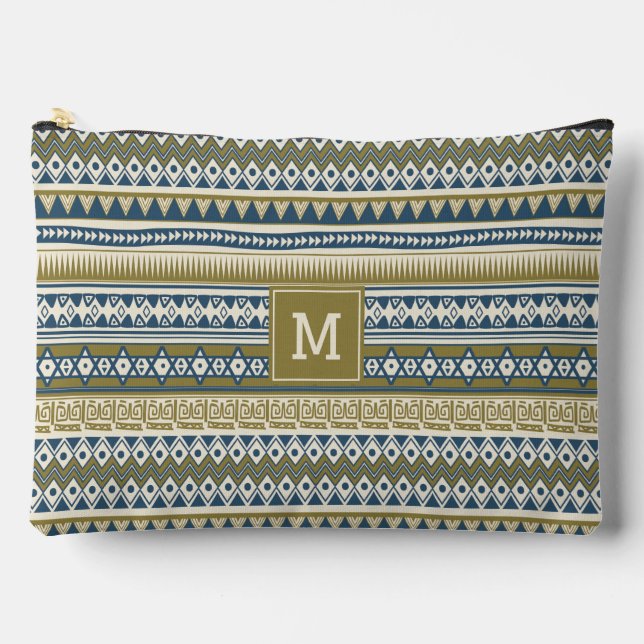 Custom Monogram Tribal Aztec Pattern Accessory Pouch (Front)