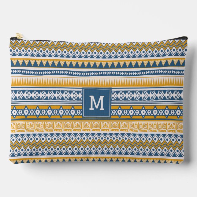 Custom Monogram Tribal Aztec Pattern Accessory Pouch (Front)