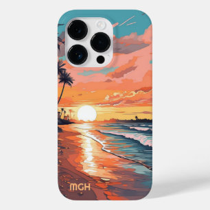 Custom Monogram Tropical Beach Sunset Case-Mate iPhone 14 Pro Case