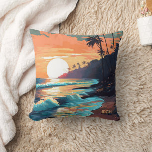 Custom Monogram Tropical Beach Sunset Cushion