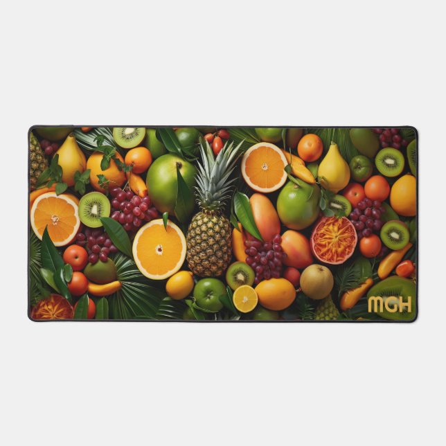 Custom Monogram Tropical Fruits Desk Mat (Front)