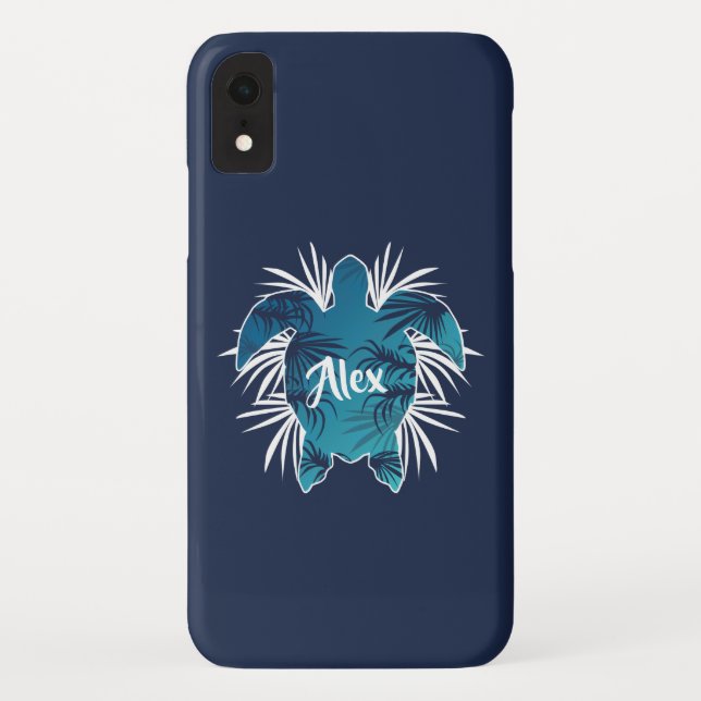 Custom Monogram | Tropical Hawaiian Aloha Turtle Case-Mate iPhone Case (Back)