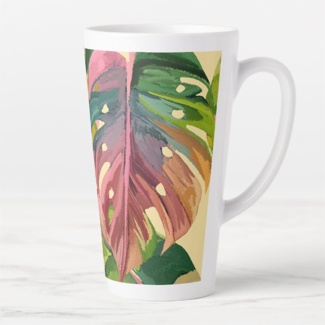Custom Monogram Tropical Leaves Colourful Latte Mug (Right)