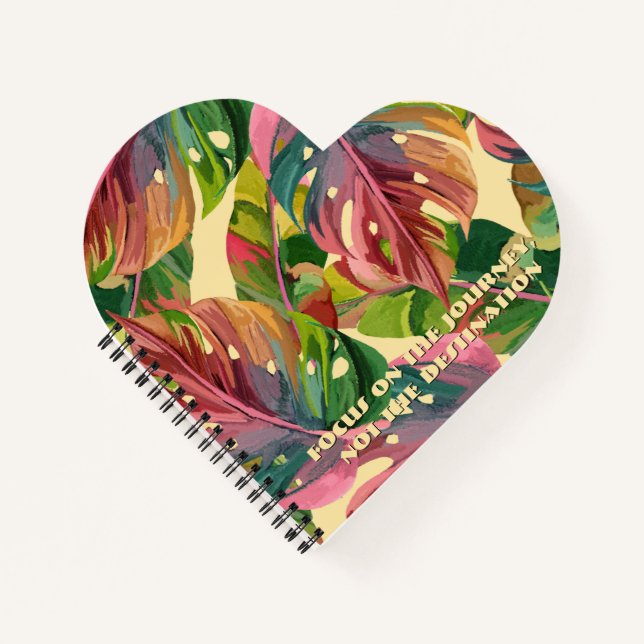 Custom Monogram Tropical Leaves Heart Shaped  Notebook (Front)