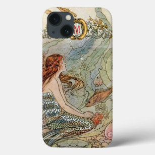 Custom Monogram Under the Sea Vintage Mermaid iPhone 13 Case