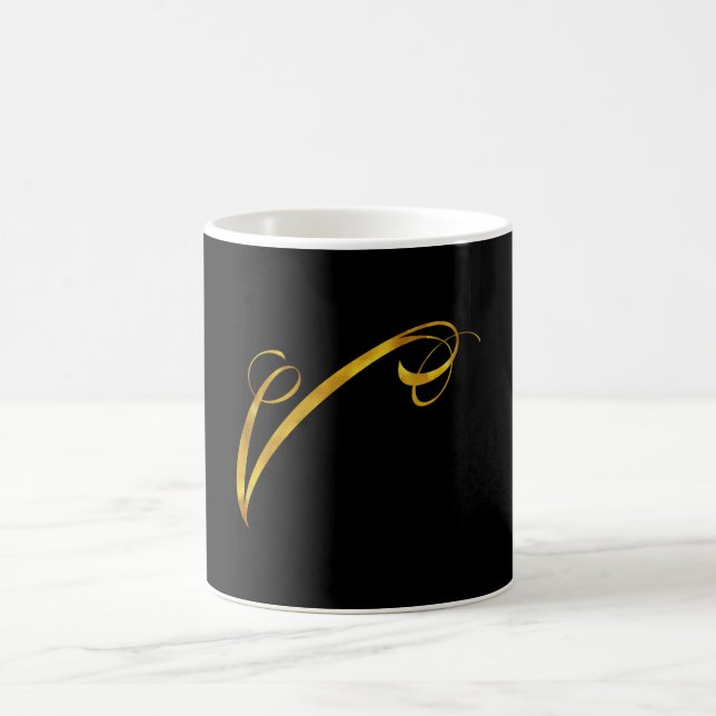 Custom Monogram V Faux Gold Foil Monograms Initial Coffee Mug (Center)