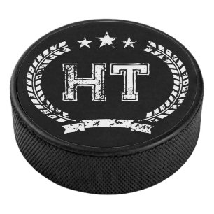 Custom monogram vintage crest hockey puck