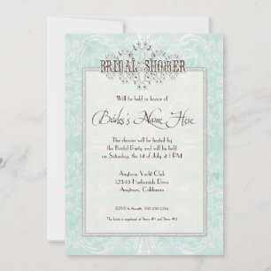 Custom Monogram Vintage Damask Lace Look Aqua Blue Invitation