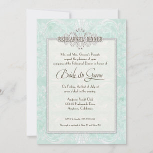 Custom Monogram Vintage Damask Lace Look Aqua Blue Invitation