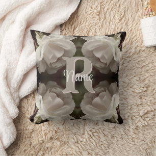 Custom Monogram Vintage Roses Personalised Cushion