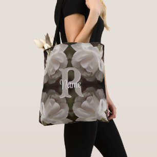Custom Monogram Vintage Roses Personalised Tote Bag