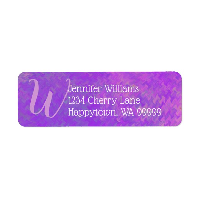 Custom Monogram Violet  Marbled Art Return Address Label (Front)