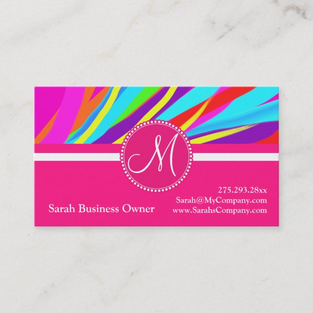 Custom Monogram Vivid Colour Paint Brush Strokes Business Card (Front)