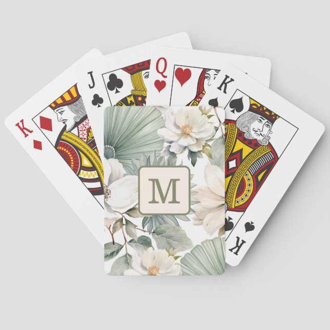 Custom Monogram Watercolor Floral Playing Cards (Back)