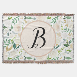Custom Monogram Watercolor Green Ivy Floral Bloom  Throw Blanket
