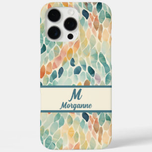 Custom Monogram Watercolor Leaf Pattern iPhone 16 Pro Max Case