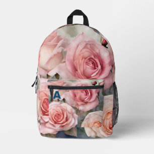Custom Monogram Watercolor Roses Backpack