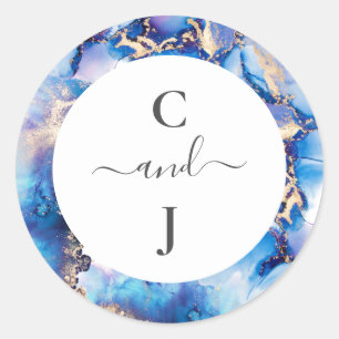 Custom Monogram Watercolor Wedding Classic Round Sticker