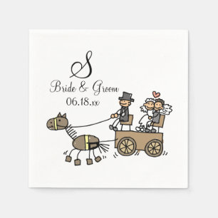 Custom Monogram Wedding Horse Drawn Carriage Paper Napkin