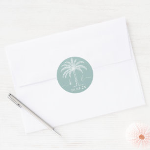 Custom Monogram Wedding Logo Palm Tree Classic Round Sticker
