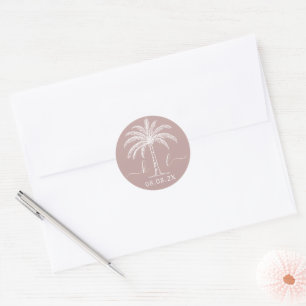 Custom Monogram Wedding Logo Palm Tree Classic Round Sticker