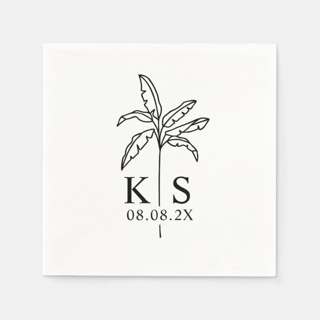 Custom Monogram Wedding Logo Palm Tree Napkins (Front)