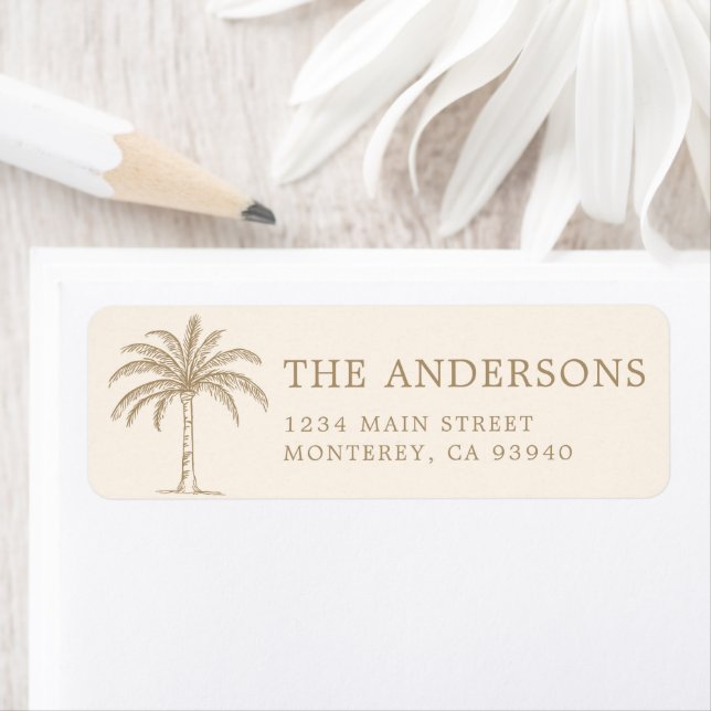 Custom Monogram Wedding Logo Palm Tree Return Address Label (Insitu)