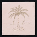 Custom Monogram Wedding Logo Palm Tree Stone Coaster<br><div class="desc">Beautiful and elegant Wedding Invitation Celebrate love in its purest form with invitations that mirror the elegance of your union. Order your elegant Wedding Invitations today and set the stage for a celebration that is as timeless as your love. Whether you're tying the knot in your hometown or saying "I...</div>
