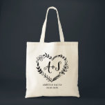 Custom Monogram Wedding Logo With Heart Wreath Tote Bag<br><div class="desc">Custom Monogram Wedding Logo With Heart Wreath ,  Save The Date</div>