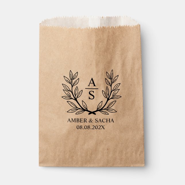 Custom Monogram Wedding Logo With Wreath Favour Bag (Front)