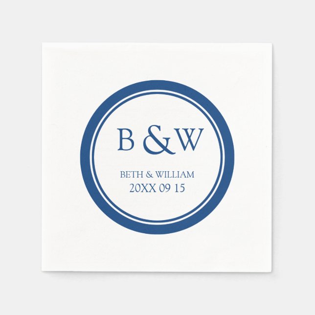 Custom Monogram Wedding Napkin Blue (Front)