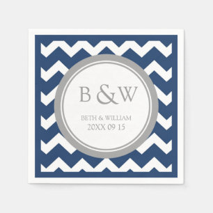 Custom Monogram Wedding Napkin Blue Grey Chevron