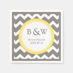 Custom Monogram Wedding Napkin Yellow Grey Chevron