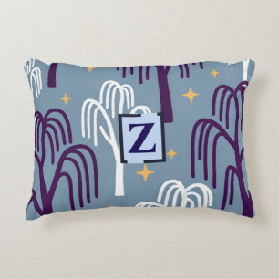 Custom Monogram Willow Tree Blue Accent Pillow