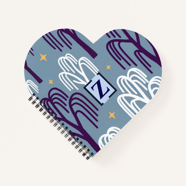 Custom Monogram Willow Tree Blue Heart Notebook (Front)