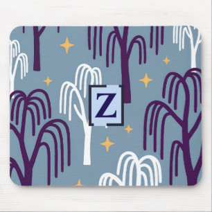 Custom Monogram Willow Tree Blue Mouse Pad