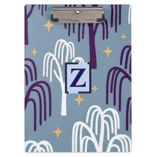 Custom Monogram Willow Tree Pattern Blue Clipboard