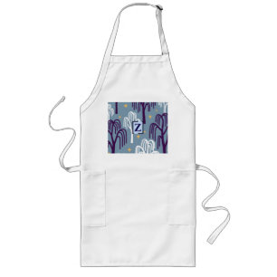 Custom Monogram Willow Tree Pattern Blue Long Apron