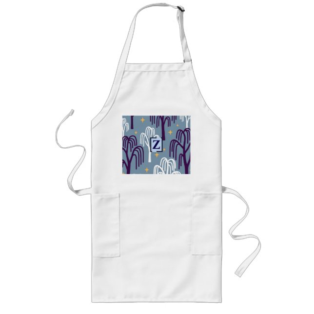 Custom Monogram Willow Tree Pattern Blue Long  Apron (Front)