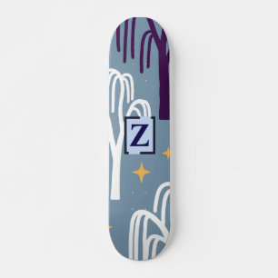 Custom Monogram Willow Tree Pattern Blue  Skateboard