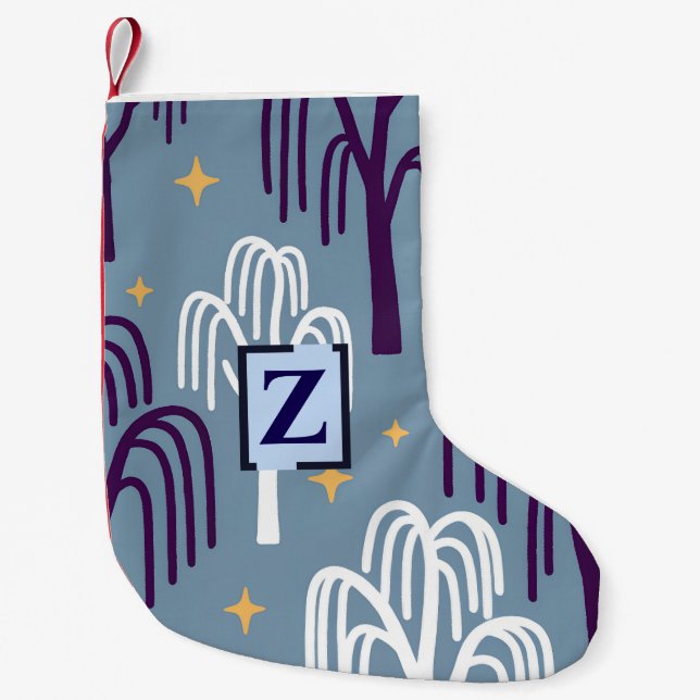 Custom Monogram Willow Tree Pattern Blue Small  Small Christmas Stocking (Front)