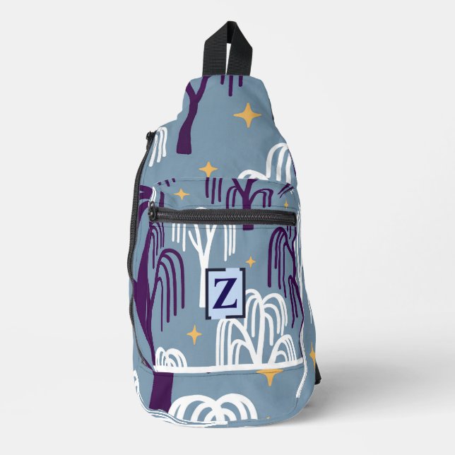Custom Monogram Willow Tree Pattern Sling Bag  (Front)