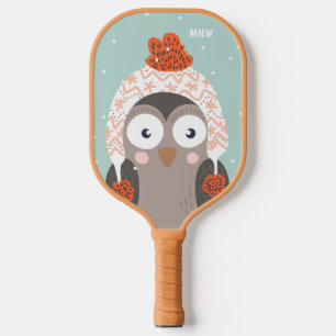 Custom monogram Winter Owl Pickleball Paddle
