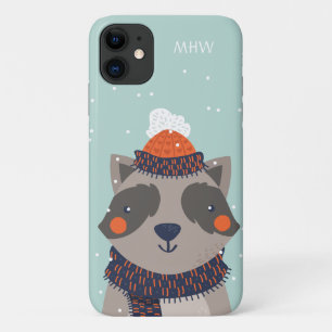 Custom monogram Winter Racoon phone cases